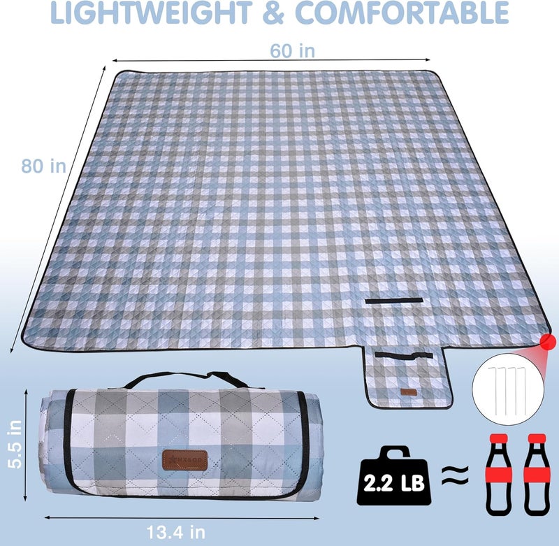HX&OD Outdoor Picnic Blanket, Extra Large, 80''x60'' Waterproof Foldable Blankets Gingham Picnic Mat for Beach, Camping Grass Lawn Park Accessories Cute Couple Ideas Wedding (Coffee Color, 80”x60”) - Image 2